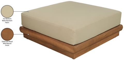 Zadie Tan Water Resistant Fabric Upholstered Outdoor Patio Modular Ottoman, 1 Piece