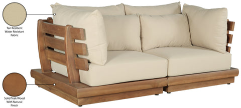 Zadie Tan 76 Water Resistant Fabric Upholstered Outdoor Patio Modular Loveseat, 2-Piece