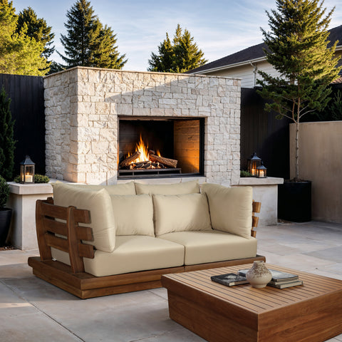 Zadie Tan 76 Water Resistant Fabric Upholstered Outdoor Patio Modular Loveseat, 2-Piece