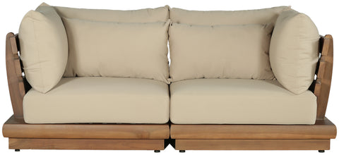 Zadie Tan 76 Water Resistant Fabric Upholstered Outdoor Patio Modular Loveseat, 2-Piece