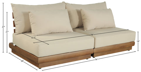 Zadie Tan 74 Water Resistant Fabric Upholstered Outdoor Patio Modular Loveseat, 2-Piece