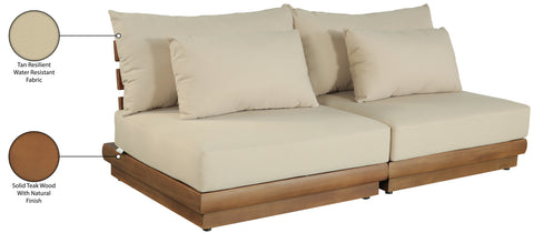 Zadie Tan 74 Water Resistant Fabric Upholstered Outdoor Patio Modular Loveseat, 2-Piece