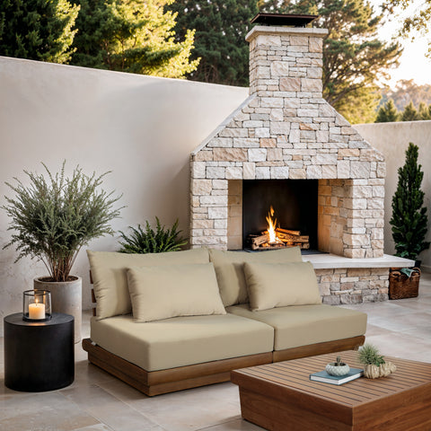Zadie Tan 74 Water Resistant Fabric Upholstered Outdoor Patio Modular Loveseat, 2-Piece