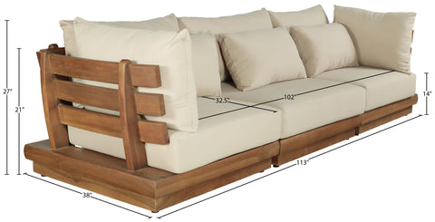 Zadie Tan 113 Water Resistant Fabric Upholstered Outdoor Patio Modular Sofa , 3-Piece (Style 1)