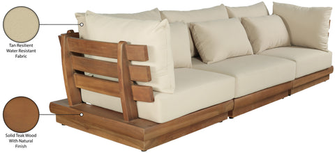 Zadie Tan 113 Water Resistant Fabric Upholstered Outdoor Patio Modular Sofa , 3-Piece (Style 1)