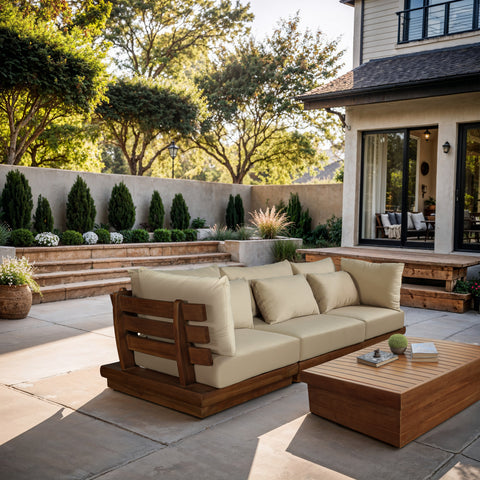 Zadie Tan 113 Water Resistant Fabric Upholstered Outdoor Patio Modular Sofa , 3-Piece (Style 1)