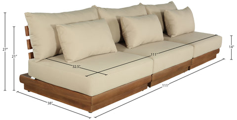 Zadie Tan 111 Water Resistant Fabric Upholstered Outdoor Patio Modular Sofa , 3-Piece (Style 1)
