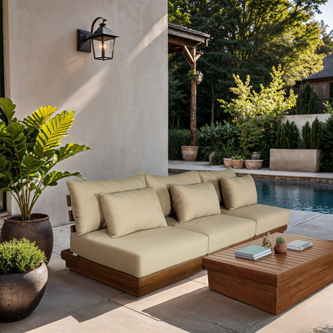 Zadie Tan 111 Water Resistant Fabric Upholstered Outdoor Patio Modular Sofa , 3-Piece (Style 1)