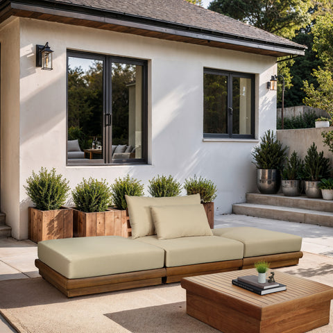 Zadie Tan 111 Water Resistant Fabric Upholstered Outdoor Patio Modular Sofa , 3-Piece (Style 2)
