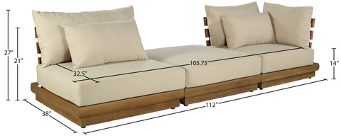 Zadie Tan 112 Water Resistant Fabric Upholstered Outdoor Patio Modular Sofa, 3-Piece