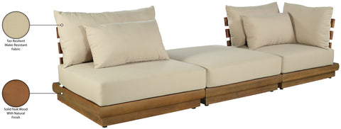 Zadie Tan 112 Water Resistant Fabric Upholstered Outdoor Patio Modular Sofa, 3-Piece