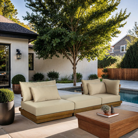 Zadie Tan 112 Water Resistant Fabric Upholstered Outdoor Patio Modular Sofa, 3-Piece