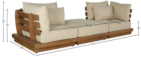 Zadie Tan 113 Water Resistant Fabric Upholstered Outdoor Patio Modular Sofa , 3-Piece (Style 2)