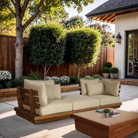 Zadie Tan 113 Water Resistant Fabric Upholstered Outdoor Patio Modular Sofa , 3-Piece (Style 2)