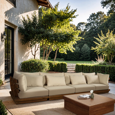 Zadie Tan 150 Water Resistant Fabric Upholstered Outdoor Patio Modular Sofa, 4-Piece