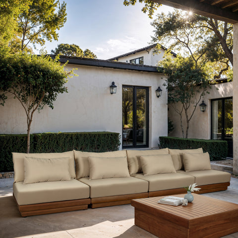 Zadie Tan 148 Water Resistant Fabric Upholstered Outdoor Patio Modular Sofa , 4-Piece (Style 1)