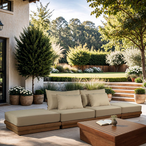 Zadie Tan 148 Water Resistant Fabric Upholstered Outdoor Patio Modular Sofa , 4-Piece (Style 2)