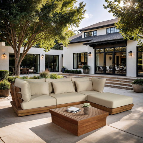 Zadie Tan 113 Water Resistant Fabric Upholstered Outdoor Patio Modular Sectional , 4-Piece (Style 1)