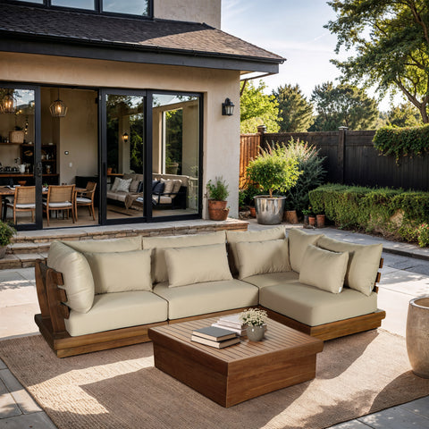 Zadie Tan 113 Water Resistant Fabric Upholstered Outdoor Patio Modular Sectional , 4-Piece (Style 2)