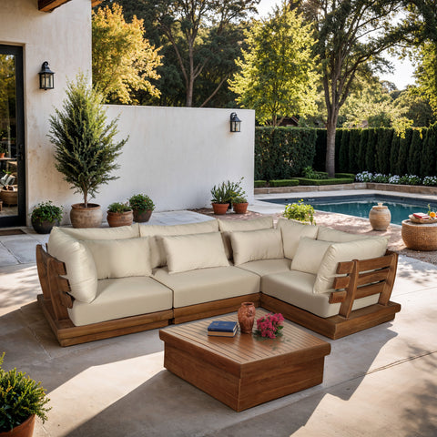 Zadie Tan 113 Water Resistant Fabric Upholstered Outdoor Patio Modular Sectional , 4-Piece (Style 3)