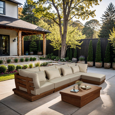 Zadie Tan 150 Water Resistant Fabric Upholstered Outdoor Patio Modular Sectional , 5-Piece (Style 1)
