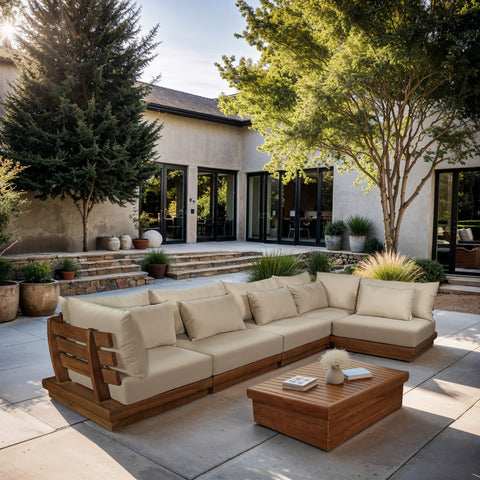 Zadie Tan 150 Water Resistant Fabric Upholstered Outdoor Patio Modular Sectional , 5-Piece (Style 2)