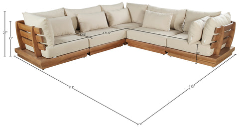 Zadie Tan 113 Water Resistant Fabric Upholstered Outdoor Patio Modular Sectional, 5-Piece