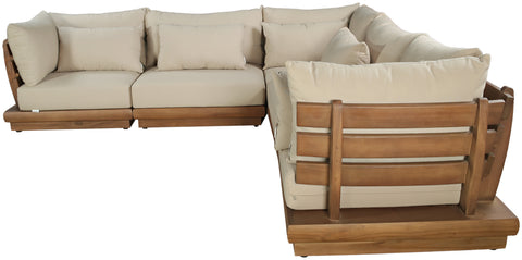 Zadie Tan 113 Water Resistant Fabric Upholstered Outdoor Patio Modular Sectional, 5-Piece