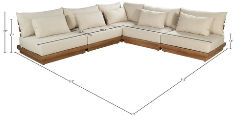 Zadie Tan 112 Water Resistant Fabric Upholstered Outdoor Patio Modular Sectional, 5-Piece