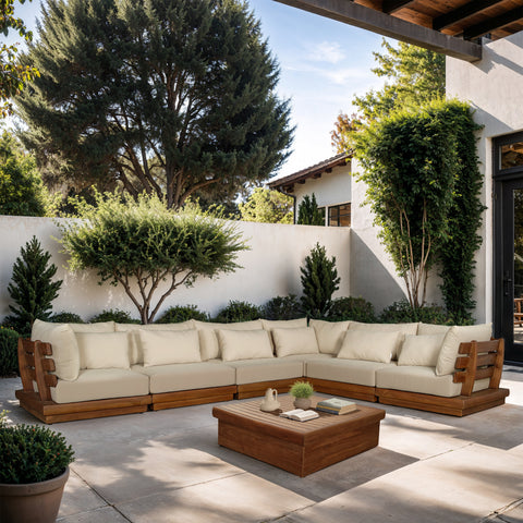 Zadie Tan 150 Water Resistant Fabric Upholstered Outdoor Patio Modular Sectional , 6-Piece (Style 1)