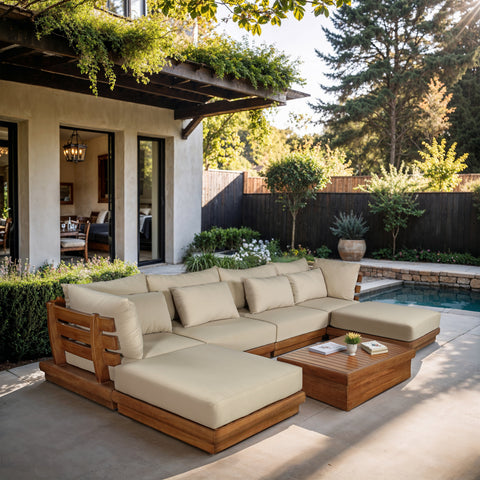Zadie Tan 150 Water Resistant Fabric Upholstered Outdoor Patio Modular Sectional , 6-Piece (Style 2)