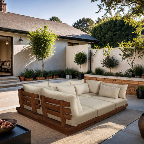 Zadie Tan 113 Water Resistant Fabric Upholstered Outdoor Patio Modular Sectional, 6-Piece
