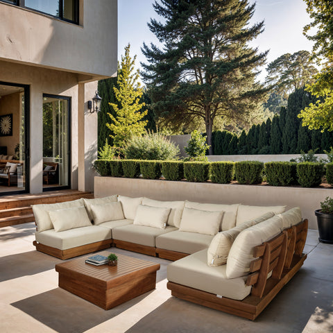 Zadie Tan 150 Water Resistant Fabric Upholstered Outdoor Patio Modular Sectional , 6-Piece (Style 3)