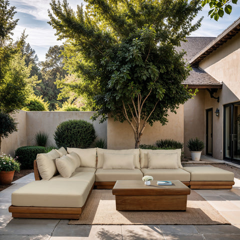 Zadie Tan 149 Water Resistant Fabric Upholstered Outdoor Patio Modular Sectional, 6-Piece