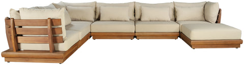 Isolde 150" Tan Water Resistant Fabric Upholstered Outdoor Patio Sectional, 7-Piece