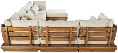 Isolde 150" Tan Water Resistant Fabric Upholstered Outdoor Patio Sectional, 7-Piece