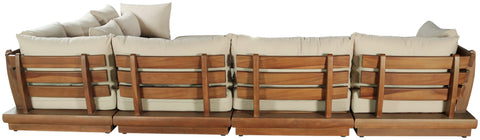Isolde 150" Tan Water Resistant Fabric Upholstered Outdoor Patio Sectional, 7-Piece