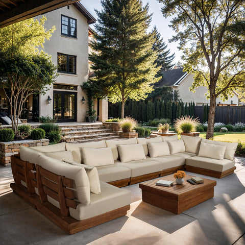 Zadie Tan 187 Water Resistant Fabric Upholstered Outdoor Patio Modular Sectional, 7-Piece