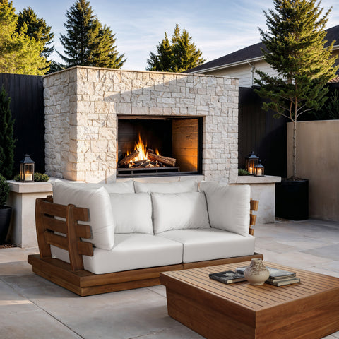 Zadie White 76 Off-White Water Resistant Fabric Upholstered Outdoor Patio Modular Loveseat, 2-Piece