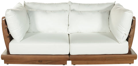 Zadie White 76 Off-White Water Resistant Fabric Upholstered Outdoor Patio Modular Loveseat, 2-Piece