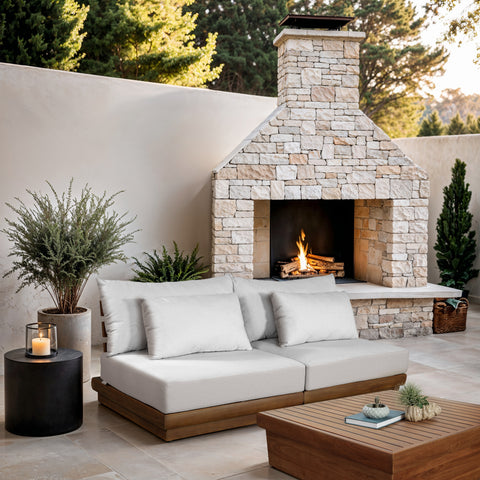 Zadie White 74 Off-White Water Resistant Fabric Upholstered Outdoor Patio Modular Loveseat, 2-Piece