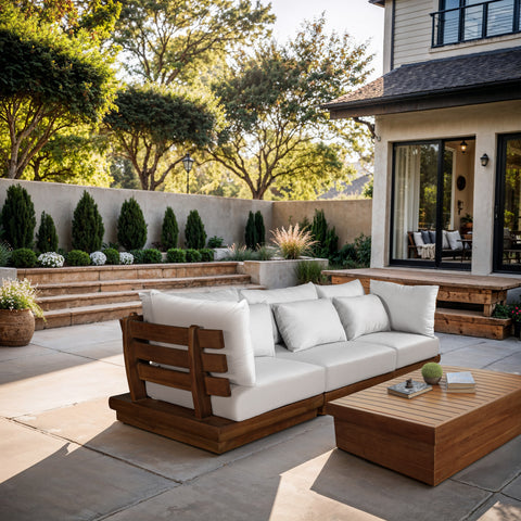 Zadie White 113 Off-White Water Resistant Fabric Upholstered Outdoor Patio Modular Sofa , 3-Piece (Style 1)