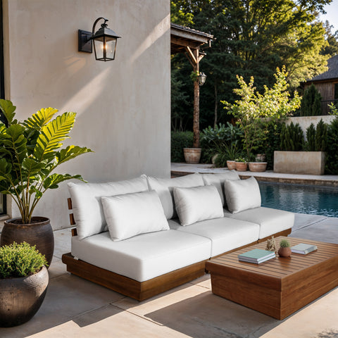 Zadie White 111 Off-White Water Resistant Fabric Upholstered Outdoor Patio Modular Sofa , 3-Piece (Style 1)