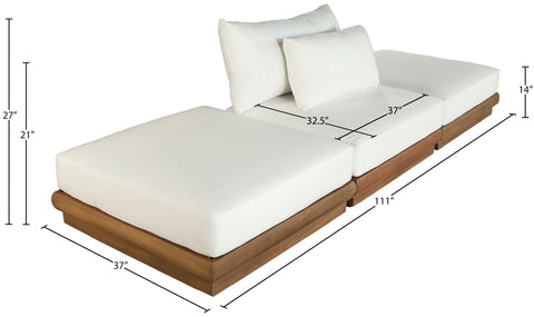 Zadie White 111 Off-White Water Resistant Fabric Upholstered Outdoor Patio Modular Sofa , 3-Piece (Style 2)