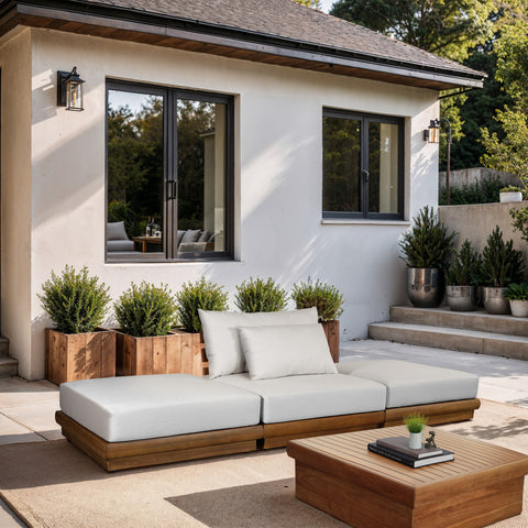 Zadie White 111 Off-White Water Resistant Fabric Upholstered Outdoor Patio Modular Sofa , 3-Piece (Style 2)