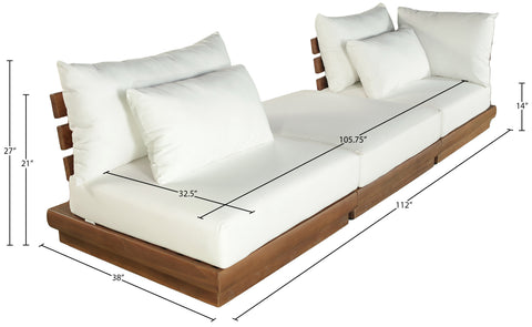 Zadie White 112 Off-White Water Resistant Fabric Upholstered Outdoor Patio Modular Sofa, 3-Piece