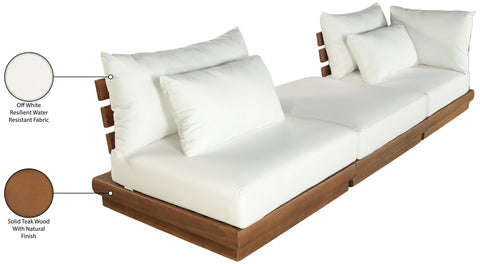 Zadie White 112 Off-White Water Resistant Fabric Upholstered Outdoor Patio Modular Sofa, 3-Piece