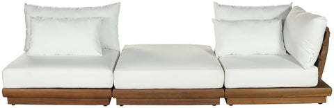 Zadie White 112 Off-White Water Resistant Fabric Upholstered Outdoor Patio Modular Sofa, 3-Piece