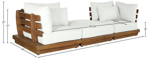 Zadie White 113 Off-White Water Resistant Fabric Upholstered Outdoor Patio Modular Sofa , 3-Piece (Style 2)