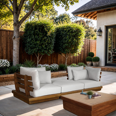 Zadie White 113 Off-White Water Resistant Fabric Upholstered Outdoor Patio Modular Sofa , 3-Piece (Style 2)